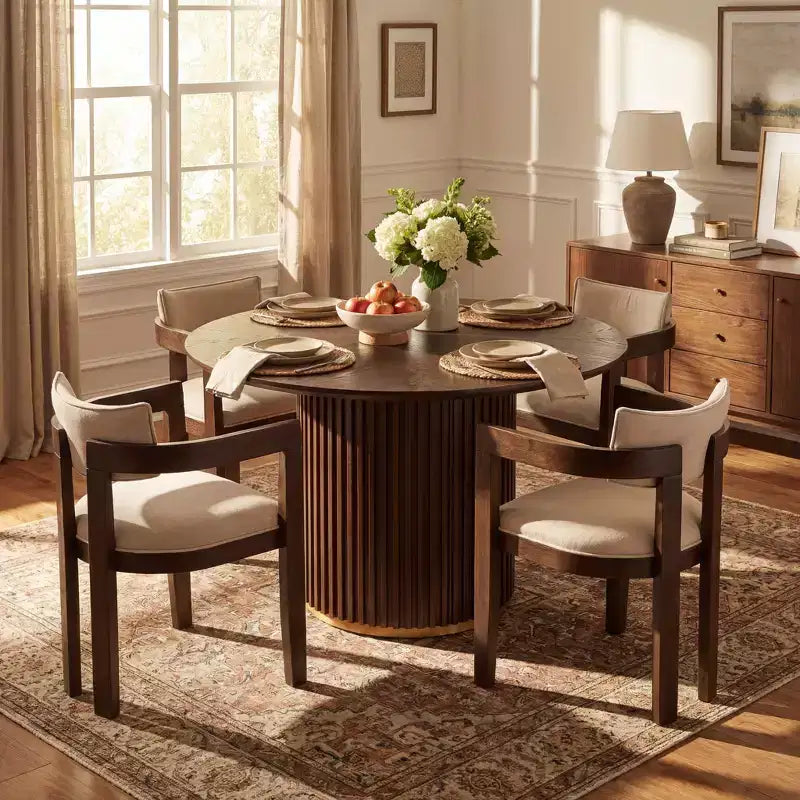 Ensemble de salle à manger rond moderne 5 pièces Christopher Knight Home Shankar avec chaises rembourrées en bois d'hévéa