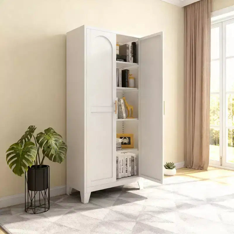 Homy Casa Meuble de rangement à 4 portes avec panneaux en rotin et étagères réglables pour salon, salle à manger ou entrée, Noir et Naturel