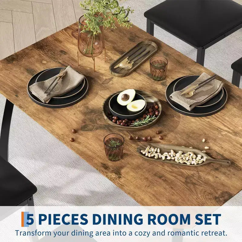 Ensemble de table et 4 chaises de cuisine avec cadre métallique, design biseauté