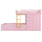 Lit superposé double sur double avec armoire de rangement et tiroirs, lit superposé double en bois peu encombrant avec garde-corps pour appartement, chambre à coucher