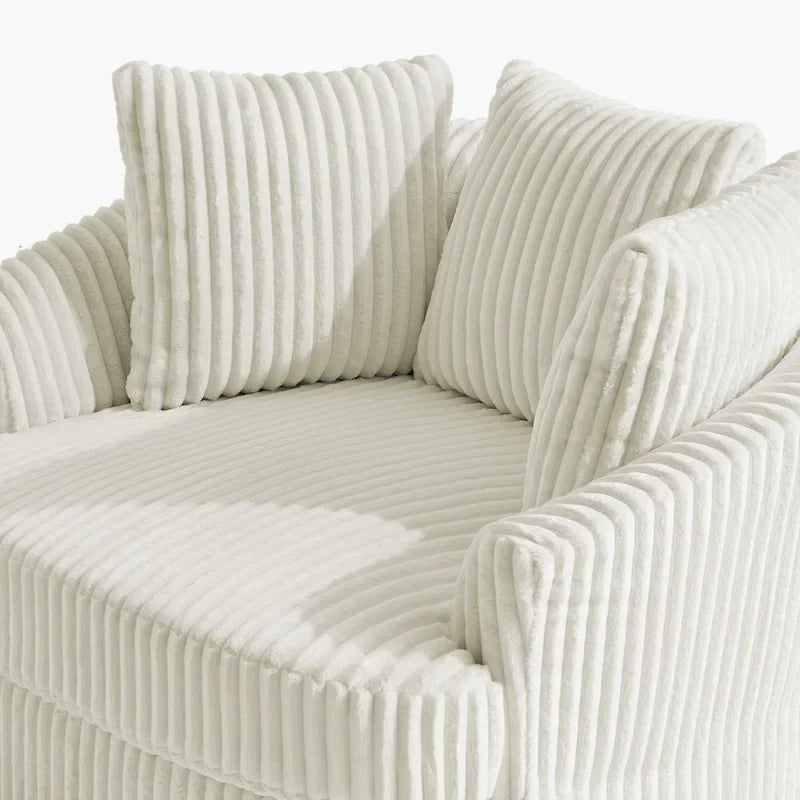 Lot de 2 fauteuils pivotants ronds surdimensionnés en velours côtelé moelleux de 43 po de large avec oreillers