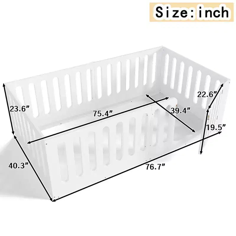 Lit Montessori double blanc avec barrières et porte – Bois massif, 1 enfant