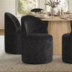 Ensemble de salle à manger moderne pour 6 personnes, table à manger ronde avec pied central, chaises de salle à manger pivotantes à roulettes, tissu chenille texturé - Panipeachy