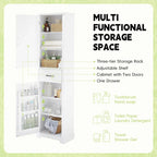 Meuble de salle de bain autoportant avec 2 portes, étagères réglables et rangement de porte, organiseur de salle de bain haut