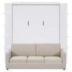 Lit escamotable mural Whisen Modern Design Queen size en bois avec canapé et étagères