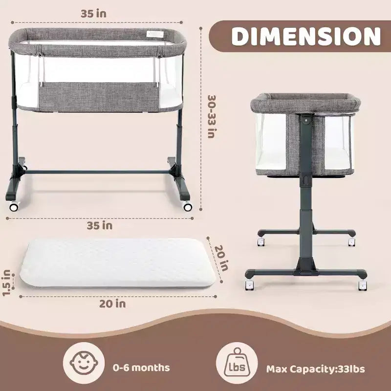 Berceau à roulettes – Beige / Gris / Rose, cododo, pour 1 bébé