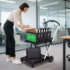 Chariots de courses pliants à 2 niveaux pour l'épicerie, capacité de 90 kg, chariot d'épicerie pliable portable avec roues et caisse amovible pour centre commercial, bleu