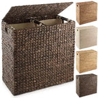 Panier à linge Casafield à 2 sections avec couvercle et sacs de doublure amovibles, trieur de linge tressé en jacinthe d'eau pour vêtements