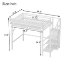 Lit mezzanine jumeau Okak 94IN avec armoire, lit jumeau avec étagères de rangement et panier, cadres de lit pour chambre à coucher, dortoir