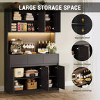 Armoire de cuisine de 71 pouces, vaisselier avec lumières LED et prises de courant, buffet avec support pour micro-ondes, étagères réglables