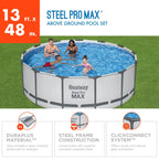 Piscine hors sol ronde Bestway Steel Pro MAX avec pompe et bâche