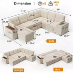 Dyonery 112 Canapé modulaire convertible avec lit gigogne, canapé d'angle en U avec rangement, canapés extra larges et profonds pour salon