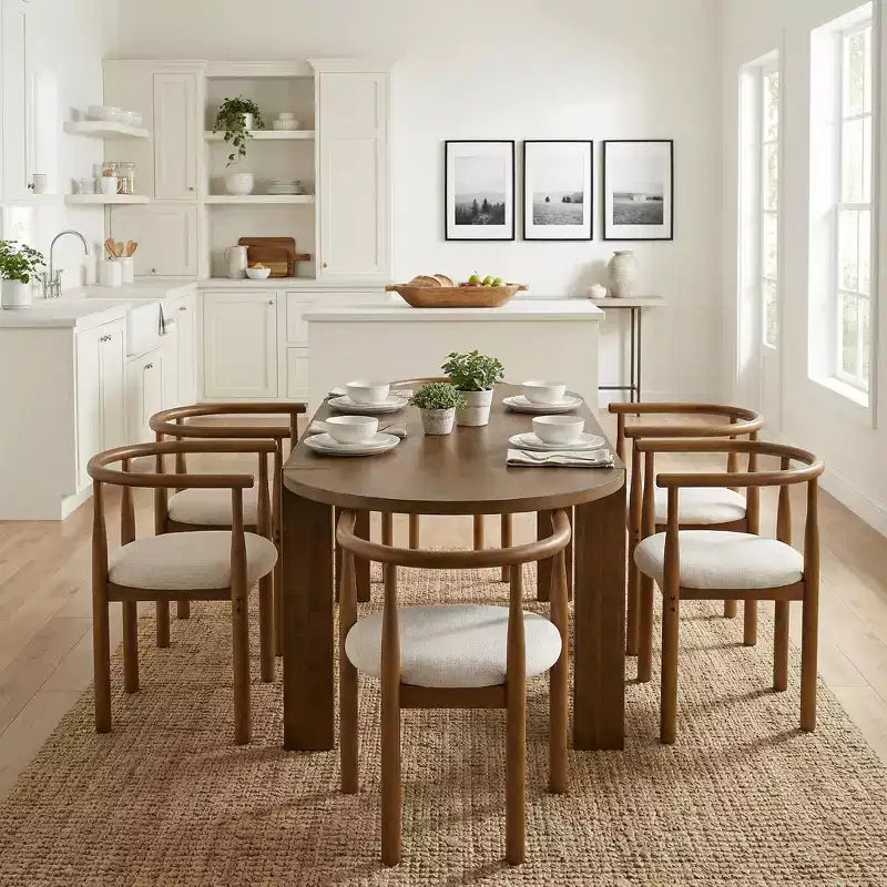 Ensemble de salle à manger 7 pièces avec table ovale et 6 chaises, grand ensemble de table de cuisine de 180 cm pour 6 personnes avec 6 chaises de salle à manger rembourrées, Noyer - Christopher Knight Home