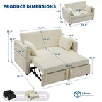 Canapé-lit convertible 55 pouces avec repose-pieds escamotable et dossier réglable, canapé peu encombrant pour petits appartements