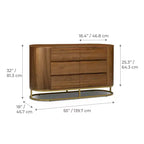 Commode moderne à 6 tiroirs avec plateau Live Edge, piètement en métal et construction en bois mélangé durable