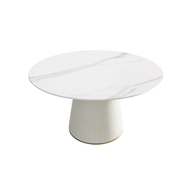 Table à manger ronde de 53 pouces pour 6 personnes avec plateau en pierre frittée et plateau tournant (Lazy Susan)