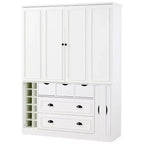 Garde-manger de cuisine autoportant Whisen de 180 cm de haut, grand buffet de salle à manger avec 4 portes pliantes, étagères, porte-bouteilles
