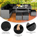 Ensemble de salle à manger Costway 7 pièces en rotin pour terrasse, canapé sectionnel et pouf - Voir détails