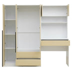 Armoire-penderie 3-en-1 avec coiffeuse, ensemble de bureau, armoire de chambre avec 2 tiroirs, armoire-penderie à 3 portes avec espace de rangement