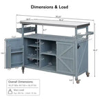 Îlot de cuisine d'extérieur Okak avec plateau en acier inoxydable, chariot de cuisine en bois avec portes, étagères et porte-épices, îlot de cuisine roulant