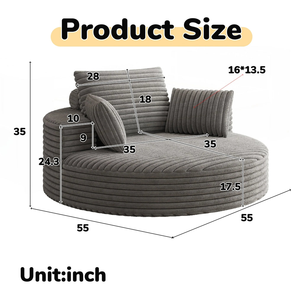 Fauteuil pivotant simple en velours côtelé et chenille avec rembourrage en mousse