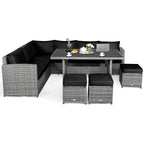 Ensemble de salle à manger Costway 7 pièces en rotin pour terrasse, canapé sectionnel et pouf - Voir détails