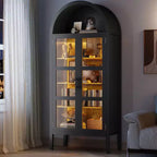 Meuble de rangement, Noir/Blanc, Style Arqué, Simple, 71 po de hauteur avec lumières DEL et portes vitrées