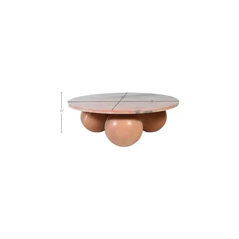 Table basse ronde en marbre avec pieds sphériques, multicolore, 4 places