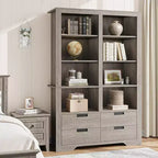 Bibliothèque haute de 72 po avec 4 tiroirs, étagère de rangement autoportante de style campagnard pour chambre à coucher, salon, bureau à domicile