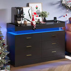 Meuble TV moderne avec 6 tiroirs et lumières LED, bar à café flottant pour centre de divertissement de salon