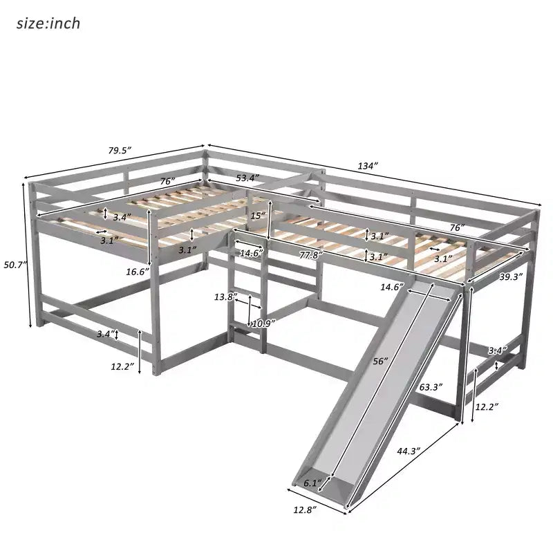 Lits superposés en L pour 4 enfants, lits superposés quadruples avec toboggan, lits superposés en bois doubles et jumeaux pour chambre à coucher ou dortoir