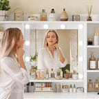 BALHAM TRADE-Coiffeuse avec miroir et lumières 9 tiroirs 6 étagères 3 modes d'éclairage Luminosité réglable