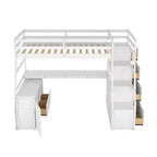 Lit mezzanine simple avec 7 tiroirs, 2 étagères, armoire et bureau pour enfants et adolescents