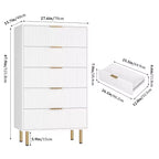 Commode à 5 tiroirs blanche / marbre et bois – Panneau cannelé, pour 1 personne