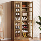 Meuble à chaussures haut Lantine avec portes, rangement à chaussures à 8 niveaux avec étagères réglables, armoire à chaussures moderne pour couloir, placard, salon, blanc