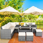 Ensemble de salle à manger Costway 7 pièces en rotin pour terrasse, canapé sectionnel et pouf - Voir détails
