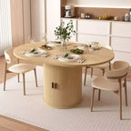 Dyonery 63 Table de salle à manger de cuisine ronde extensible avec étagère de rangement à 2 niveaux, avec base piédestal, meuble de salle à manger ovale en bois, noyer