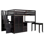 Lit mezzanine double avec escalier, bibliothèque, bureau et armoire – Meuble multifonctionnel et peu encombrant pour enfants et adolescents – Blanc