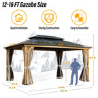 Tonnelle EROMMY à toit rigide, pergola extérieure avec double toit, moustiquaire et rideaux, auvent robuste pour patio, jardin, fête au bord de la piscine