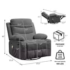 Fauteuil inclinable surdimensionné 360 pivotant et berçant avec massage et chaleur - Fauteuil de salon ergonomique avec porte-gobelets, poches latérales pour salon, chambre de bébé