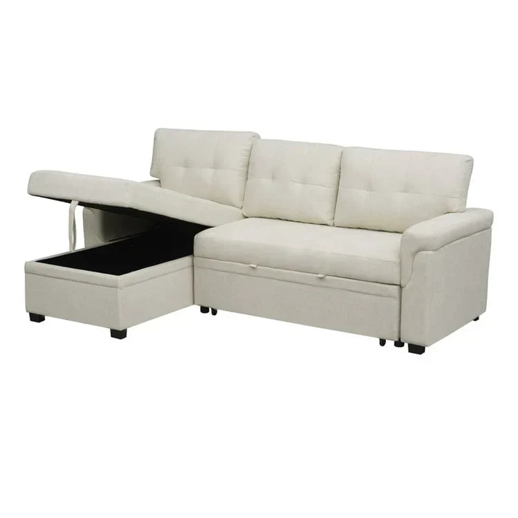 Canapé d'angle réversible convertible avec lit gigogne, méridienne de rangement et pieds durables