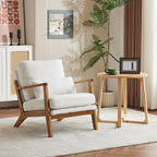 Fauteuil d'appoint rembourré en mélange de lin avec pieds en bois et un oreiller beige