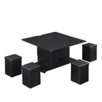 Table basse relevable multifonctionnelle et moderne avec rangement dissimulé, 4 tabourets et roulettes, parfaite pour les espaces de vie modernes.