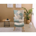 Fauteuil d'appoint avec pouf, ensemble fauteuil et pouf de salon, fauteuil d'appoint confortable pour chambre à coucher, surface en tissu à épissures créatives