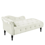 Chaise longue moderne de 154 cm avec revêtement en velours, boutons capitonnés, pieds en bois massif et clous de tapissier