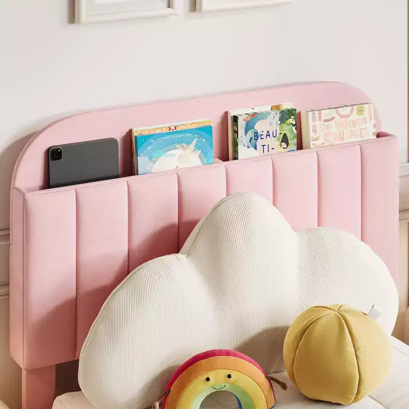 Lot de 2 sommiers de lit jumeaux avec tiroirs de rangement et tête de lit, en velours, profil bas, silencieux, montage facile Rose