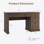 Meuble de rangement de bureau cannelé, bureau de direction moderne de 54 po avec station de recharge, bureau d'ordinateur en bois avec tiroirs classeurs pour bureau d'étude