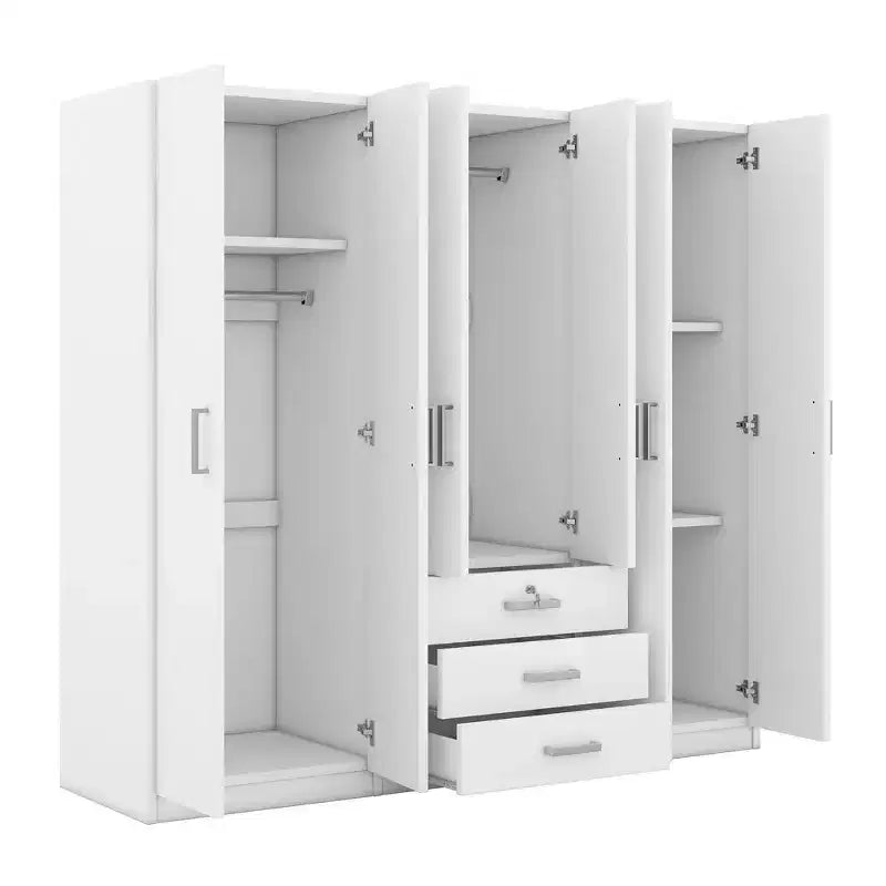 Armoire 6 portes en bois avec tiroirs pour chambre à coucher