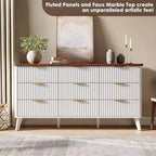 Commode cannelée à 9 tiroirs, commode moderne, meuble TV en bois, design à profil incurvé, pour salon, couloir