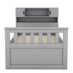 Lit plateforme capitaine double/grand avec 4 tiroirs et étagères de rangement, cadre de lit en bois massif avec tête de lit bibliothèque de rangement